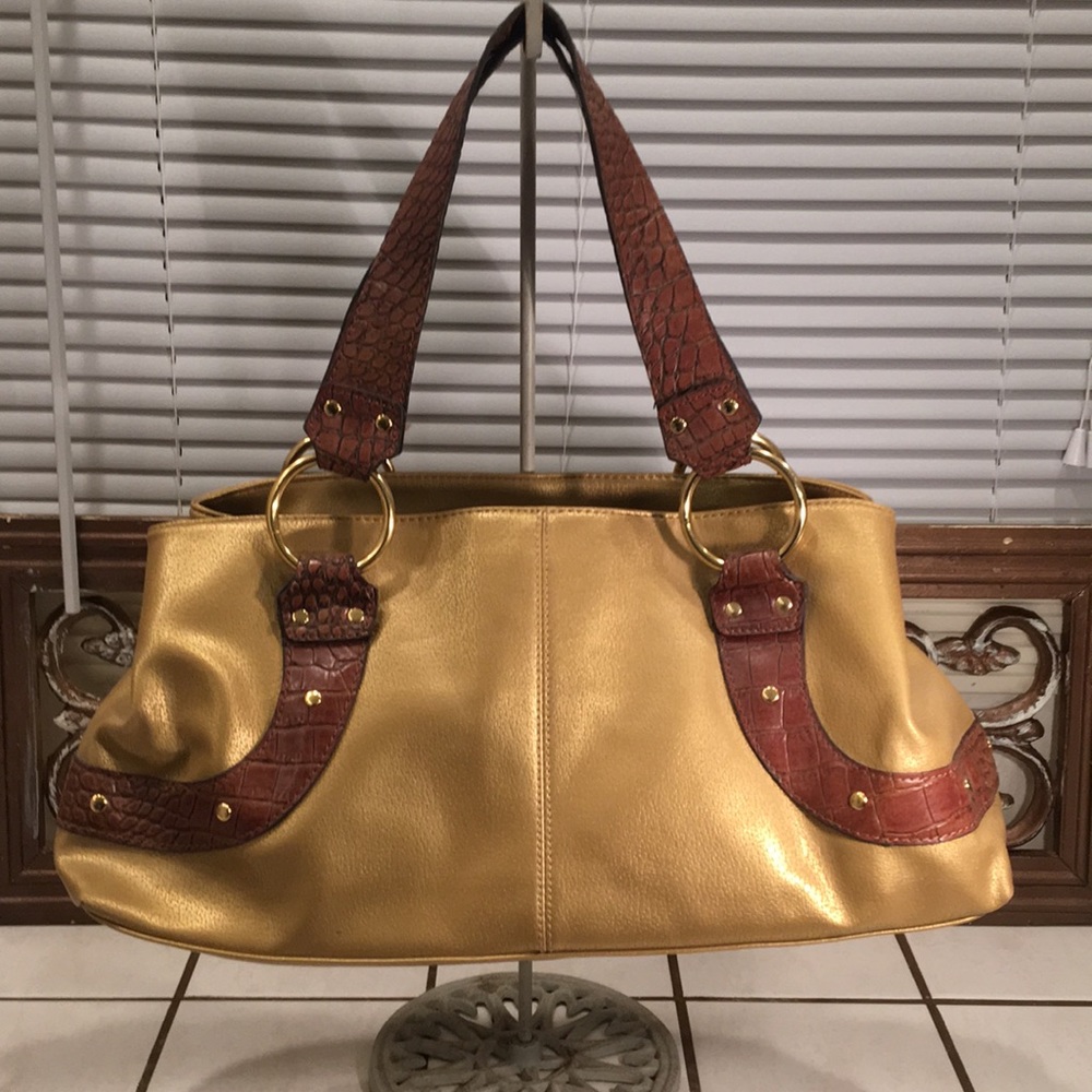 Gold and brown handbag